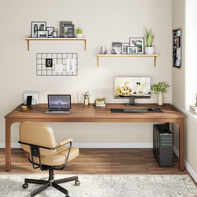 Tribesigns 78.7 Inches Extra Long Computer Desk 2 Person Desk Double Long Desk Workstaion for Home Office Coffee Brown