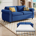 BALUS Pull Out Sofa Bed 2-in-1 Sleeper Sofas Convertible Couch Bed with Nailhead Armrests &amp Memory Foam Mattress Linen Pullout Sofa Beds with Thickened Cushions for Living Room Blue Full Size