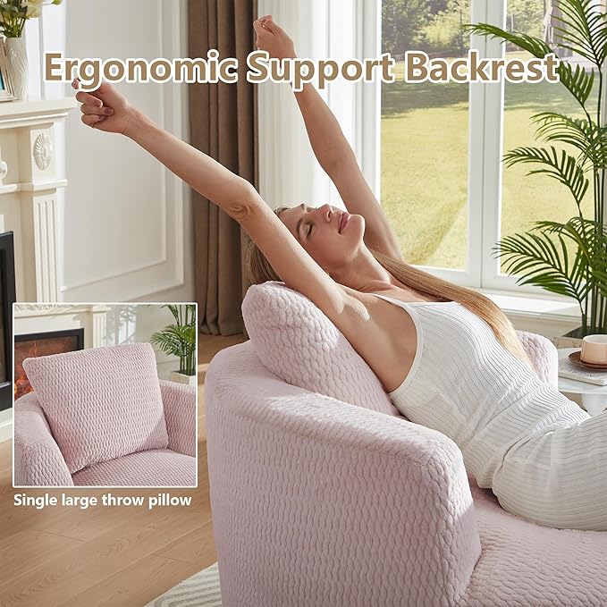 39 Pink Swivel Accent ChairBig Comfy Swivel Chair with PillowUpholstered ArmchairFaux Fur Swivel Sofa Chair for BedroomRound Oversized Chairs for Living Room