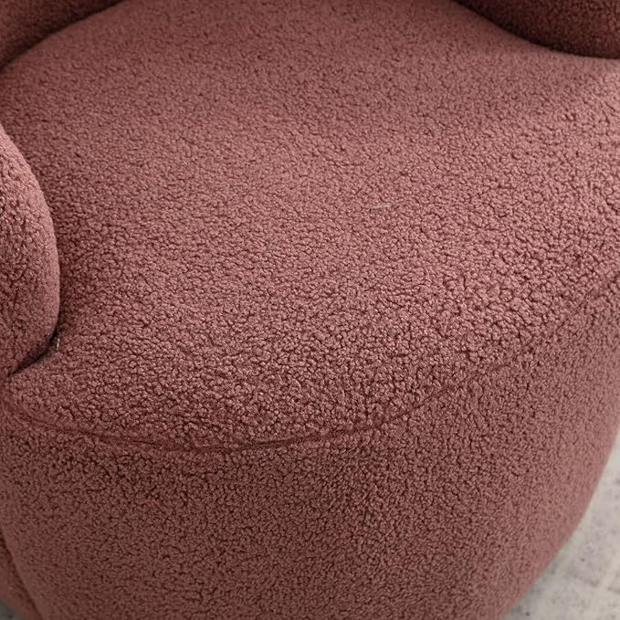 Swivel Barrel Chair with Foam FilledSwivel Accent ChairComfy Backrest Teddy Round Swivel Chair for Living Room (Dark Red)