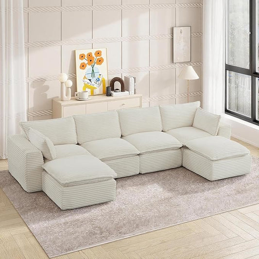 Oversized Cloud Sectional Couches 6 Seaters for Living Room Boneless U Shaped Couch with Ottomans 6 Seat Modular Sectional Sofa