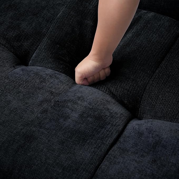 104 Love Seat Couch with Chaise Ottomans Modular Sectional Sofa Cloud Couch with Deep Seats Breathable Linen Fabric Sectional Couches for Living Room/Bedroom/Apartment Simple Assembly Black