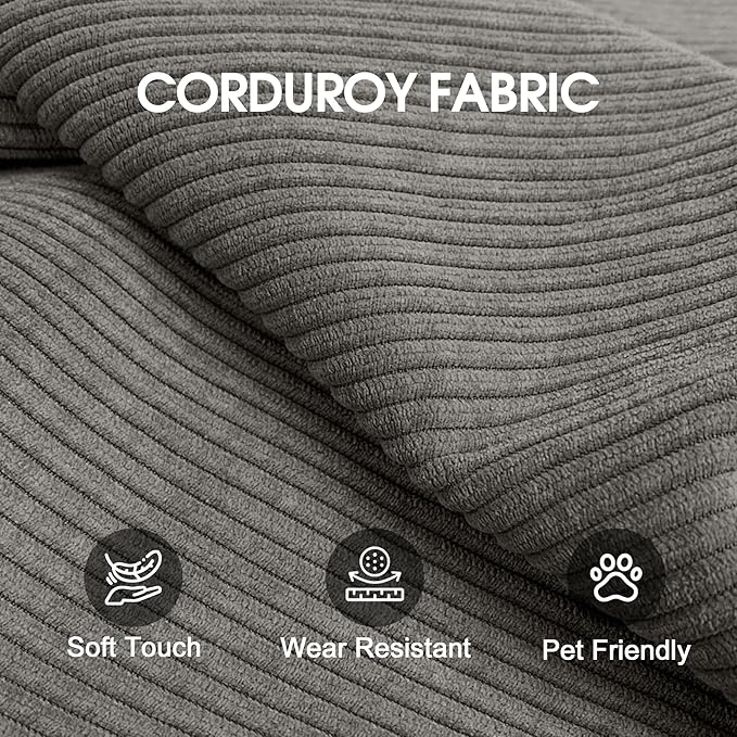 Convertible Sleeper Sofa Bed 79 Modular Boneless Couch Bed Foldable Sleeper Loveseat Sofa Bed for Living Room Corduroy Fabric No Assembly Required Queen to King Size Grey