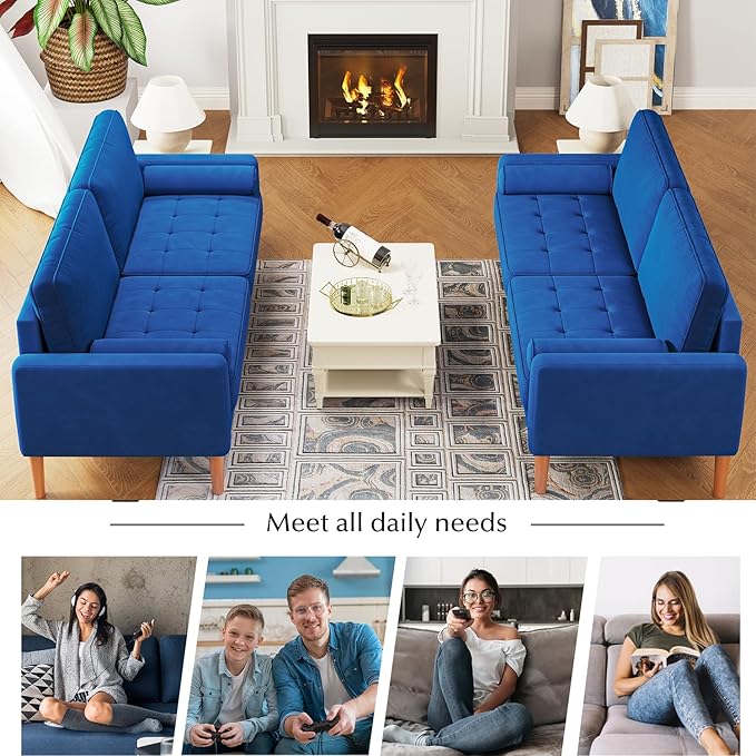 67 W Modern Velvet Loveseat Sofa Mid Century Modern Decor Love Seat Couches for Living Room Button Tufted Upholstered Small Couch for Bedroom Easy to Install Love Seats Furniture (Blue)