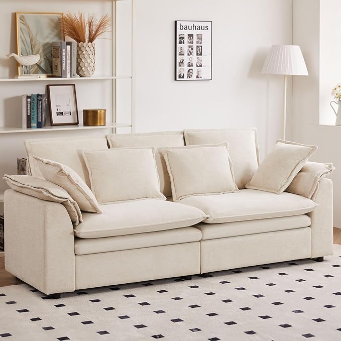 87 L Shaped Sectional Sofa Modular Deep Seat Sofa Couch with Ottoman Chenille Sofa Sleeper Comfy Upholstered Furniture for Living Room Apartment Studio Office (Beige Loveseat)