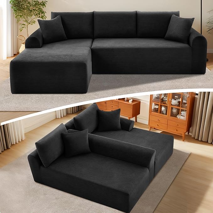 Modular Sectional Couch in a Box 103 L Shaped Boneless Cloud Couch with Deep Seat Convertible Sofa Bed for Living Room Bedroom Apartments No Assembly Required Black Left Facing Chaise