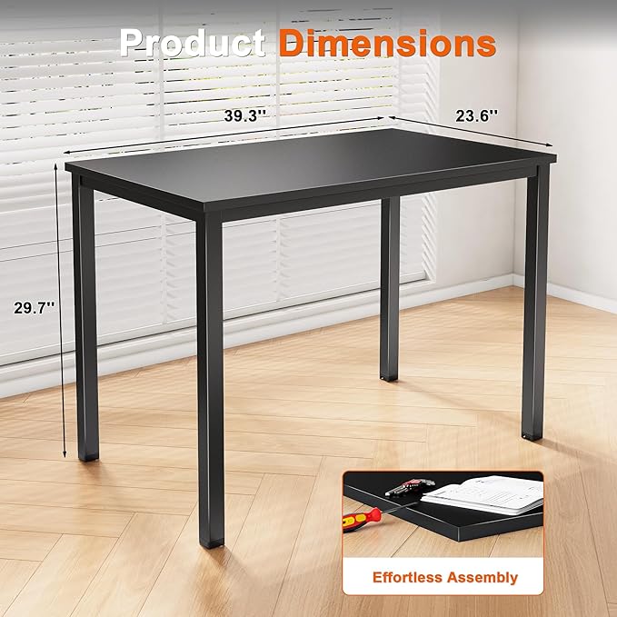 40 Inch Computer Desk Small Home Office Desk with Deeper Desktop Study Writing Gaming Table Modern Simple PC Desk for Office Home Bedroom Easy Assembly Adjustable Feet Black