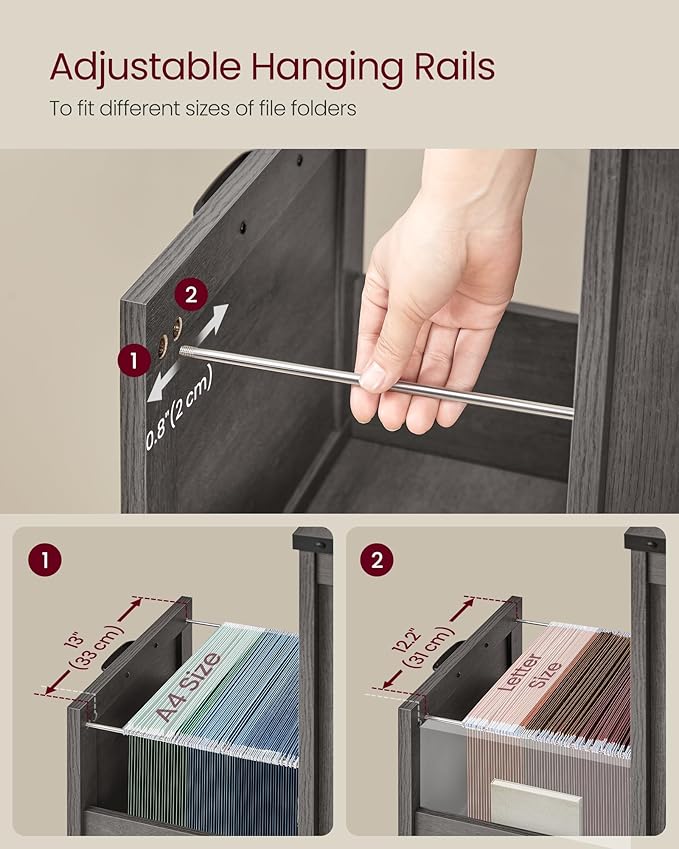 VASAGLE File Cabinet Filing Cabinet with 2 File Drawers Printer Stand Fit A4 Letter Size Hanging File Folders Modern Farmhouse Style for Home Office Misty Gray UOFC048G01