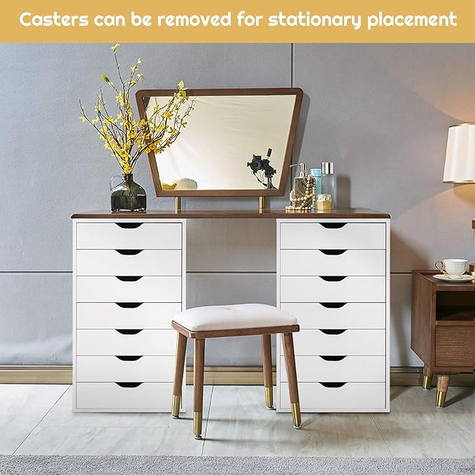 7 Drawers Filing Cabinet Vertical File Cabinet for Home Office Mobile Under Desk Office Storage Cabinets with Wheels (White 7 Drawers)
