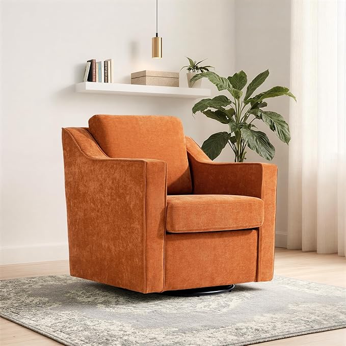Swivel Accent Chair Modern Round Barrel Arm Chair for Living Room Bedroom Comfy Club Reading Chairs for Adults (Chenille Orange Set of 2)