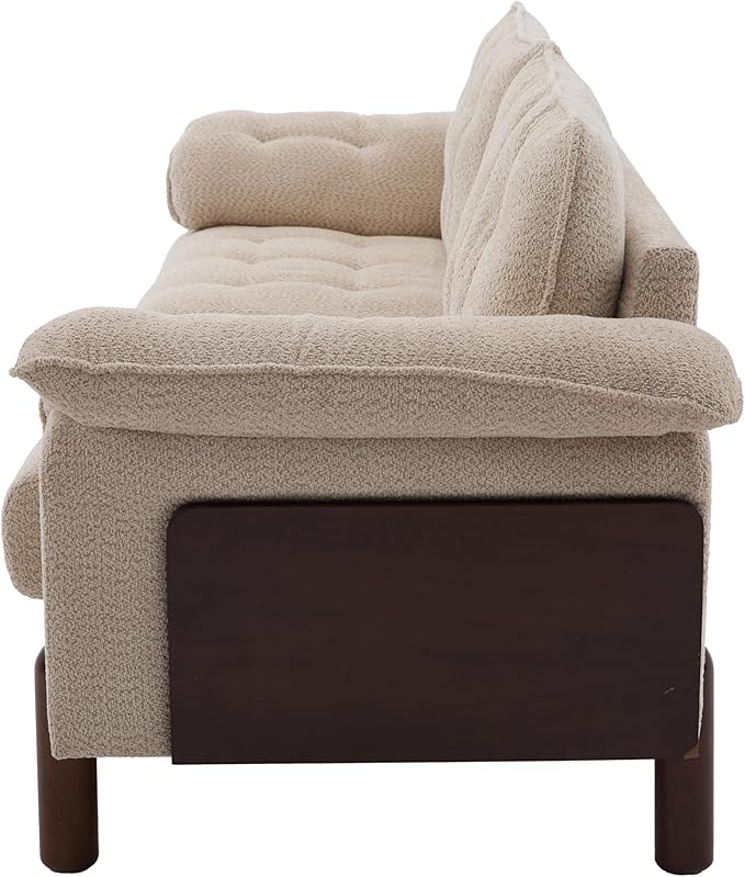 Merax 83.5 Oversized Loveseat Sofa Mid-Century Modern Tufted Boucle Upholstered 3-Seater Couch with Wooden Frame &amp 2 Pillows Cozy Leisure Couches for Living Room Office Breathable Material Be