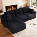108” Modular Sectional Sofa Couches L Shaped Couch 3 Seater Cloud Sofa Memory Foam Sectional Couches for Living Room Boneless Couch with Ottoman Corduroy Black