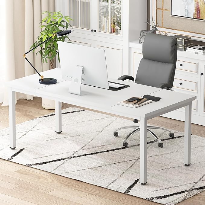 DlandHome 71 inches X-Large Computer Desk Composite Wood Board Decent and Steady Home Office DeskWhite