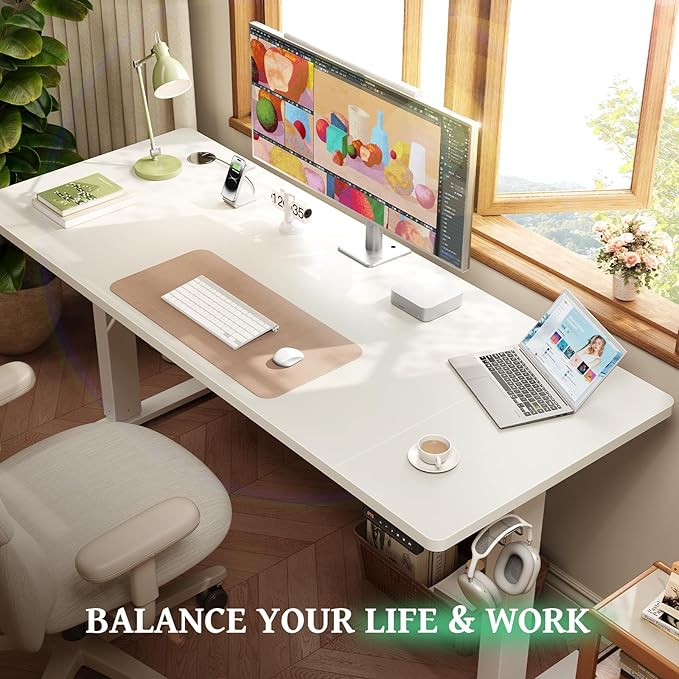 SIAGO Electric Standing Desk Adjustable - 55 x 24 Inch Sit Stand up Desk with Cable Management - 3 Memory Preset Adjustable Height Table