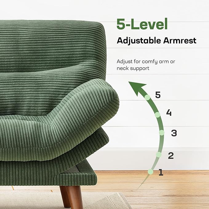 Marsail Futon Sofa Bed 66” Futon Couch with Adjustable Backrest &amp Armrests Convertible Small Sleeper Sofa Bed for Small Apartments Study Room Office Corduroy Loveseat Olive Green