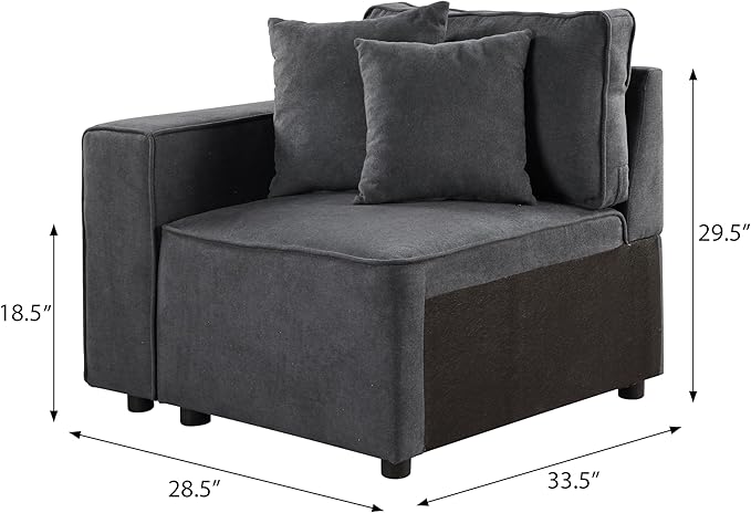 Grey Left Facing Accent Chair Modern Armchair with Loose Back &amp Throw Pillows Comfortable Lounge Chair for Office or Living Room