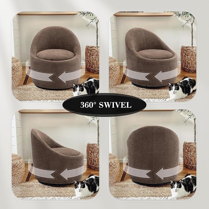 COLAMY Modern Swivel Accent Chair with Hidden Storage 360° Barrel Swivel Chair Small Swivel Armchair for Living Room/Bedroom Brown Textile Material