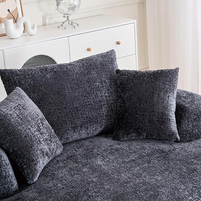 54.5 Black Oversized Swivel Barrel Chair - Chenille Comfy Modern Sofa Chair Fluffy Upholstered Round Accent Chair Cloud Lounge Armchair with 3 Pillows for Living Room Apartment