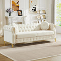 Antetek 82-inch 3-Seater Chesterfield Sofa Oversized Mid Century Modern Sofa Couch with Button Tufting &amp Rolled Arms Comfy Upholstered Velvet Deep Seat Couch for Living Room Office Beige