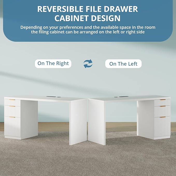 FURSUN 58 Modern Executive Desk with Storage Home Office Desk with Drawer &amp Cabinet Wooden Fluted Desk for Study Living Room Bedroom White