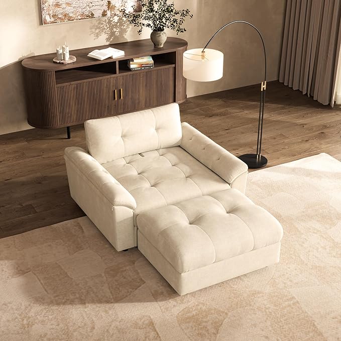 Oversized Modular Sectional Sofa with Adjustable Back Modern Comfy Sectional Couch with Storage Ottoman Deep Seat Chenille Cloud Couch for Living Room Chair with Ottoman Beige