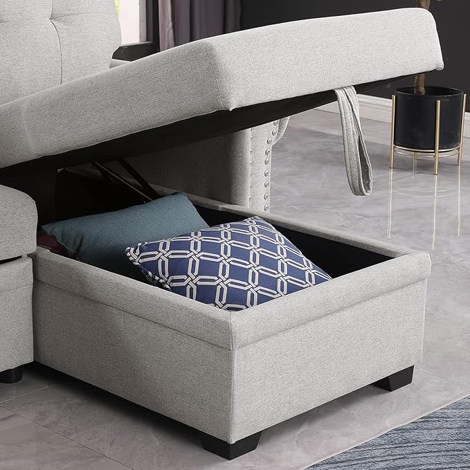 Convertible Sleeper Sofa with Pull Out Bed 3-Seat Sofa Bed Sleeper Couch with Storage Chaise Lounge for Apartment Living Room Home Office Guest Room (Light Gray Sofa Bed Couch)