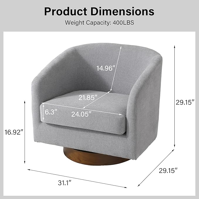 Swivel Barrel Chair Modern Round PU Leather Accent Armchair for Living Room Bedroom Oversized Comfy Club Reading Chairs for Adults (Chenille Light Grey Set of 2)