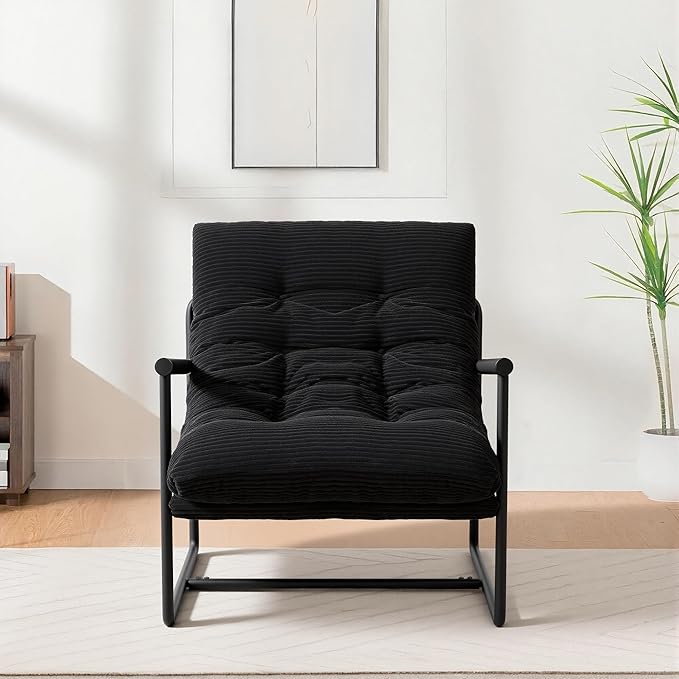 Modern Accent Chair for Living RoomArm Chair with Metal FrameUpholstered Armchair with Soft Cushion for Bedroom Lounge Reading Room (Black)