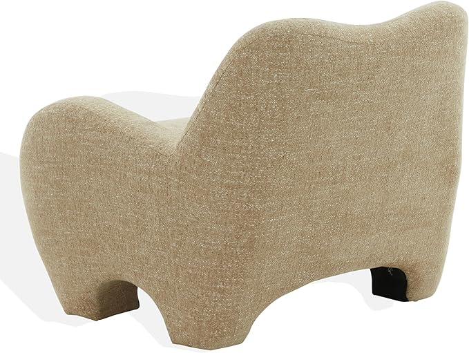 SAFAVIEH Couture Collection – Randal Light Brown Chenille Accent Chair Fully Assembled Upholstered Lounge Seating with Curved Arms (SFV4878C)