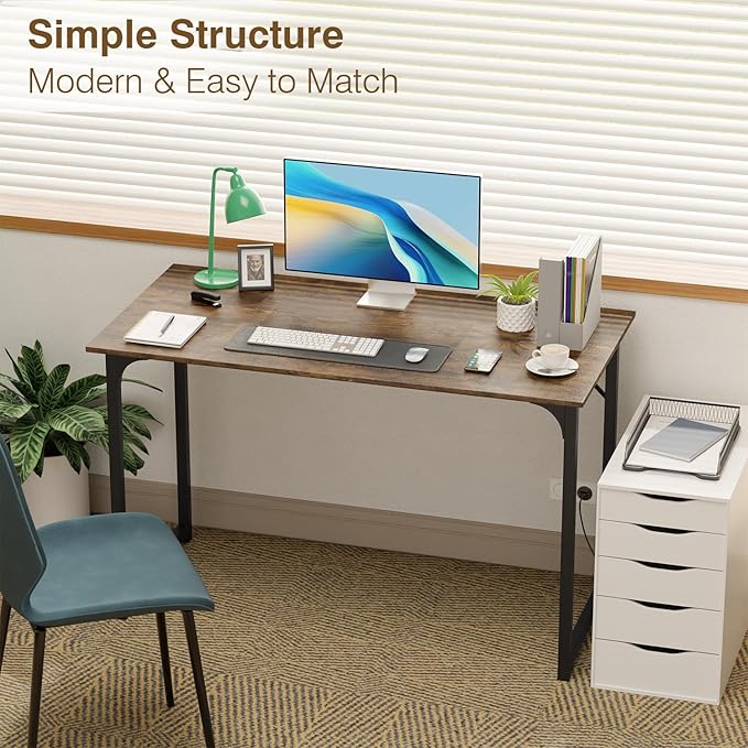 FDW 47 inches Computer Desk/Home Office Desk/Writing Study Table/Modern Simple Style PC Desk with Metal FrameBrown