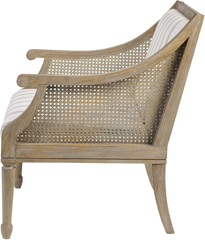 Martha Stewart Isla Accent Chairs for Living Room with Solid Wood Frame Cane Webbed Swoop Track Arms Turned Legs Farmhouse Coastal Cottage Deep Seating Lounge - Reclaimed Wood Beige