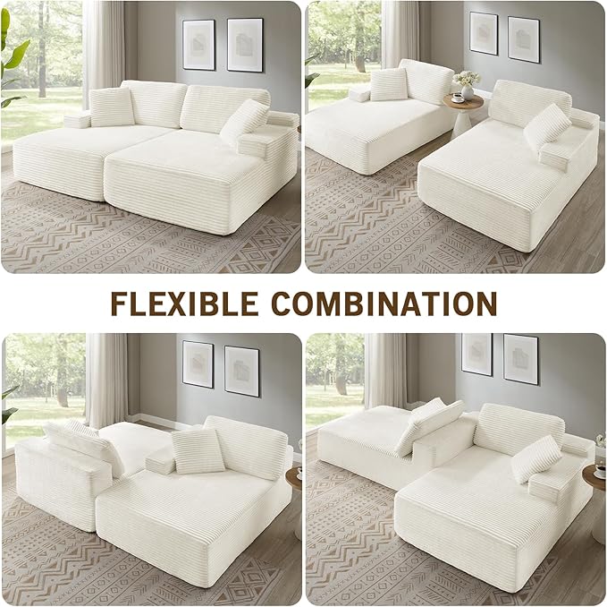 89.3” Oversized Double Chaise Lounge Indoor Beige Corduroy Chaise Lounge Chair Upholstered Sleeper Sofa Bed Deep Seat Sleeper Loveseat Reading Chairs Boneless Cloud Couch for Living Room Bedroom