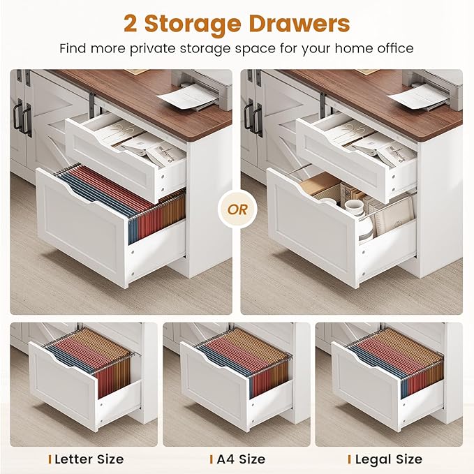 SEDETA Farmhouse L Shaped Standing Desk 55 inch Height Adjustable Corner Desk with Storage Drawers Standing Computer Desks with Power Outlets for Home Office White