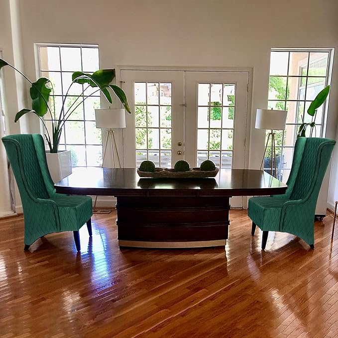 Throne Chair for Living Room Modern High Back Upholstered Green Fabric Chair Wingback Dining Chairs with Wooden Legs Mysterious Gothic Decor for Home Office Dining Room Table Head Chairs