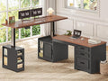 SEDETA Farmhouse L Shaped Electric Standing Desk 63 x 67 Height Adjustable Home Office Executive Desk with Drawers and Shelves Standing Computer Desks with Power Outlet for Home Office Black