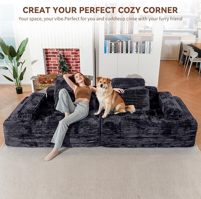 113'' Modular Sectional Boneless Sofa Oversized Chaise Lounge with Deep Seats Modular Cloud Sleeper Sofa No Assembly Required | Boneless Sofa