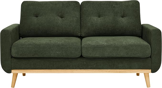 67.7''Mid-Century Modern Sofa Couch Upholstered Tufted Loveseat Sofa with Solid Wood Legs 2 Seat Small Couch with Thick Padded Cushions Comfy Couches for Small Spaces Bedroom Living Room Green