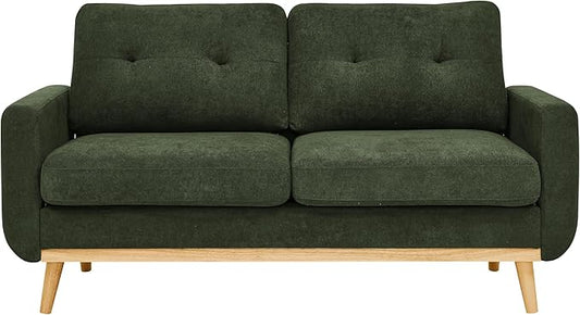 67 Velvet Loveseat Couch Modern Small Sofa with Walnut Wood Legs 2-Seater Fabric Upholstered Mini Sofa Couches for Small SpaceLiving Room Bedroom Office Dorm Apartment (Green)