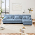 Oversized Modular Sectional Sofa 133.8 Inch L Shaped Couch Set for Living Room 3-Seater Comfy Chenille Cloud Couches with Movable Ottoman Square Handrail Blue