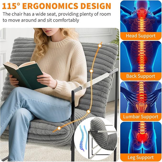 IDEALHOUSE Modern Accent Chair Armchair with Metal Frame for Living Room Upholstered Comfy Lounge Chair Cozy Accent Chairs with Soft Cushion for Bedroom Balcony Lounge Reading Room Dark Gray