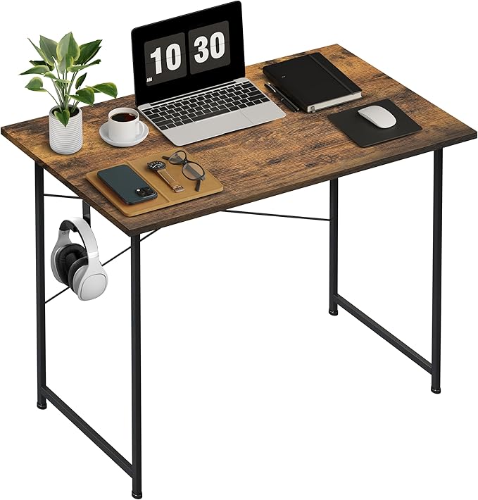 Small Space Writing Desk with Headphone Hooks Modern Simple Design Suitable for Study Home Office and Living Room