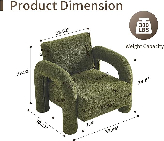 33.5 Modern Accent Chair Velvet Single Sofa for Living RoomComfy Arm Chair Leisure Armchair Single Sofa Chair with Curved Arm for Living Room ApartmentBedroomGreen