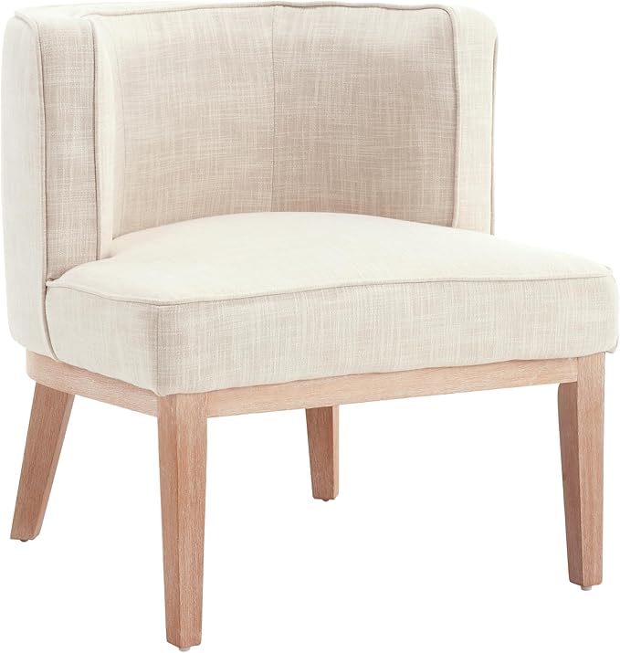Accent Barrel Chair Linen Accent Chair Upholstered Modern Single Sofa Side Chair with Wood Legs Comfy Barrel Club Chair for Bedroom Reading Room Beige