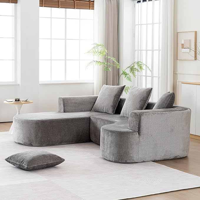 100” Curved Sectional Sofa Oversized Curved Couch for Living Room Corduroy Fabric Foam Couches Modern L Shaped Couch with Pillows No Assembly Grey
