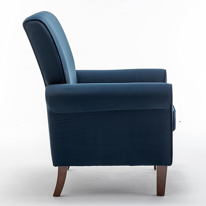 Classic Accent Armchair with Birch Wood Frame and Comfortable Rolled Armrests Arm Chairs for Living Room Bedroom and Office Decor Blue