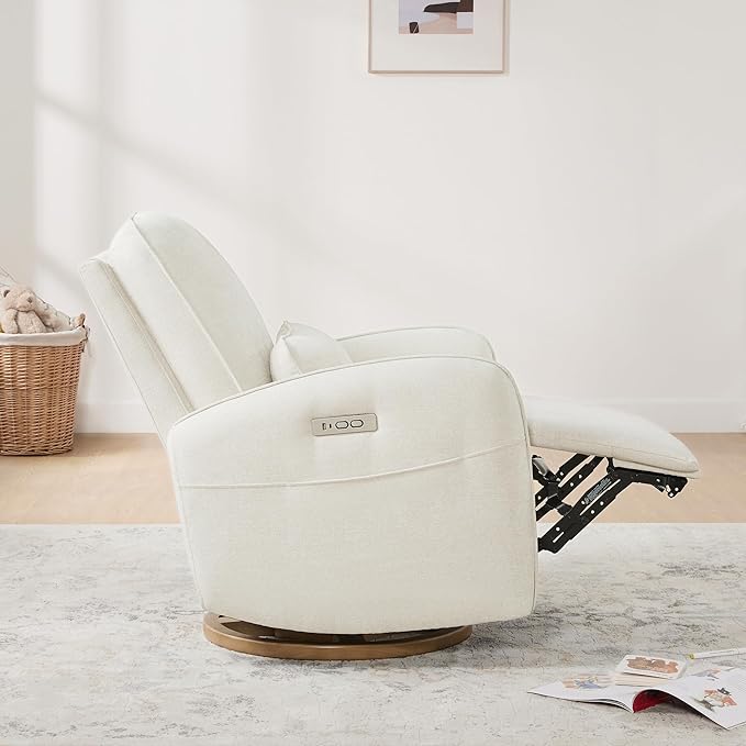 CHITA Power Nursery Glider Recliner Chair Electric Swivel Rocker Recliner for Adults Rocking Chair with Removable Lumbar Pillow for Living Room FSC Certified Fabric in Linen