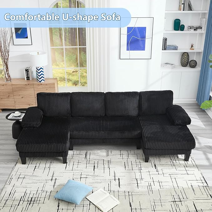114 Sectional Couches for Living Room Corduroy Deep Seat Cloud Couch Double Chaise U Shaped Sofa