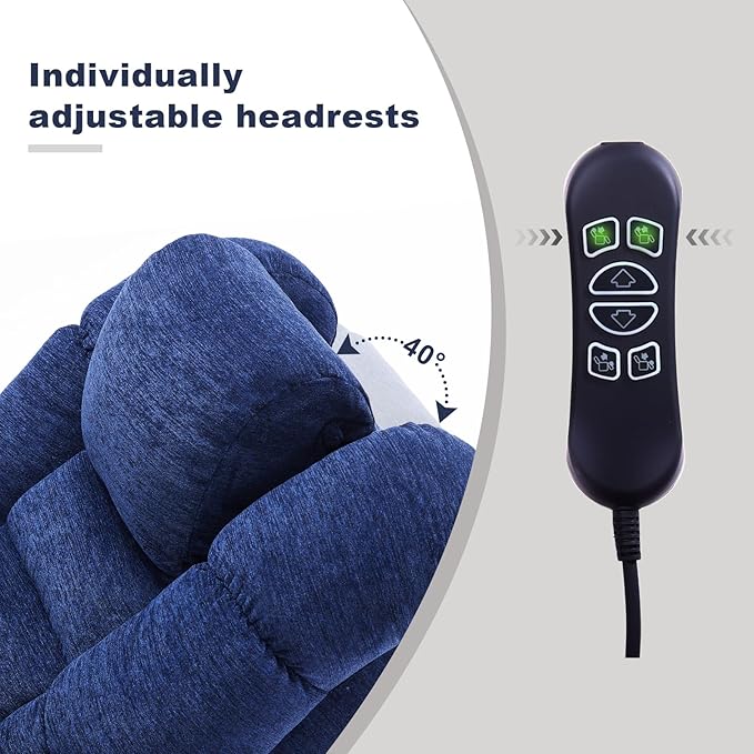 Triple Motor Power Lift Recliner Chair with Massage and Dual Heat for Elderly People Zero Gravity Lay Flat Recliner Infinite Position USB Ports（Navy Blue）