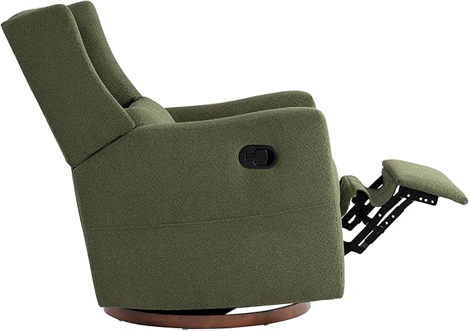 Swivel Rocker Recliner Chair Nursery Glider Recliner with Wood Base Manual Rocking Comfy Upholstered Fabric Reclining Single Sofa for Nursery Bedroom Living Room