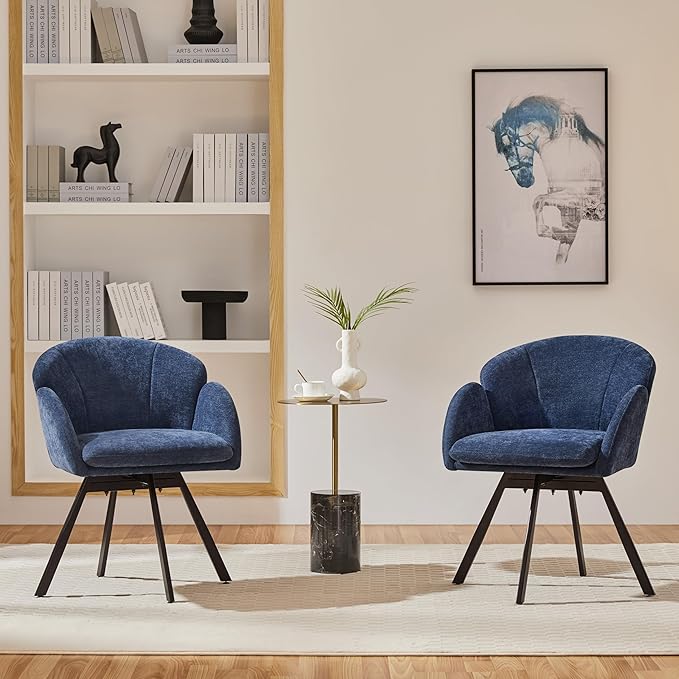 Yaheetech Swivel Accent Chair Flower Chenille Armchair Vanity Chair Side Chair with 360-Degree Swivel Base and Seat Cushion for Living Room/Bedroom/Home Office/Makeup Blue Set of 2
